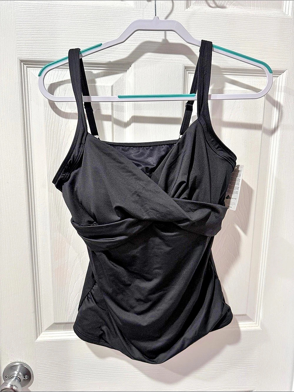 Lands' End Women's Sweetheart Wrap Underwire Tankini Top Black 14
